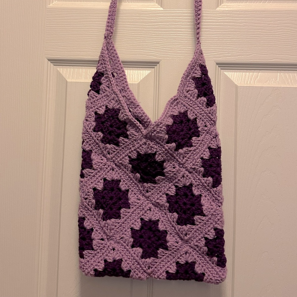 Handmade crocheted plum/lilac purse/shoulder bag
